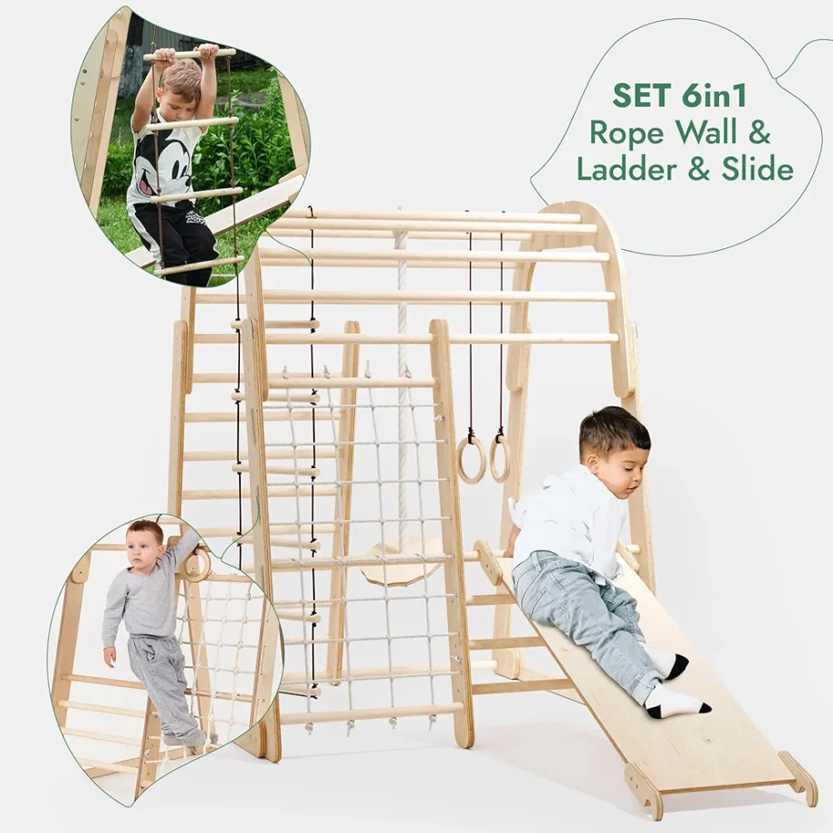 6-in-1 Wooden Indoor Playground for Kids