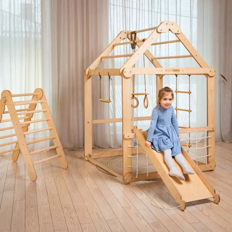 Indoor Wooden Playhouse with Triangle ladder